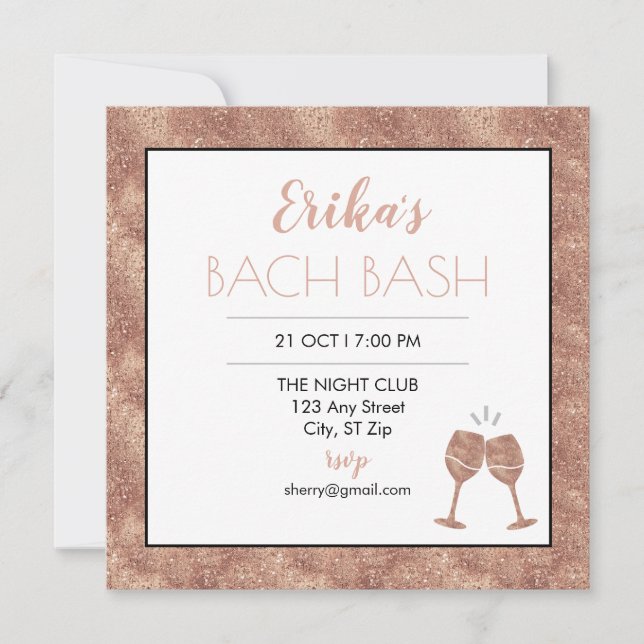 Glitzy - Invitación a la barra de Rosa Gold Bash (Anverso)