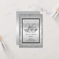 Glitzy Silver y Black 25º Aniversario del Boda