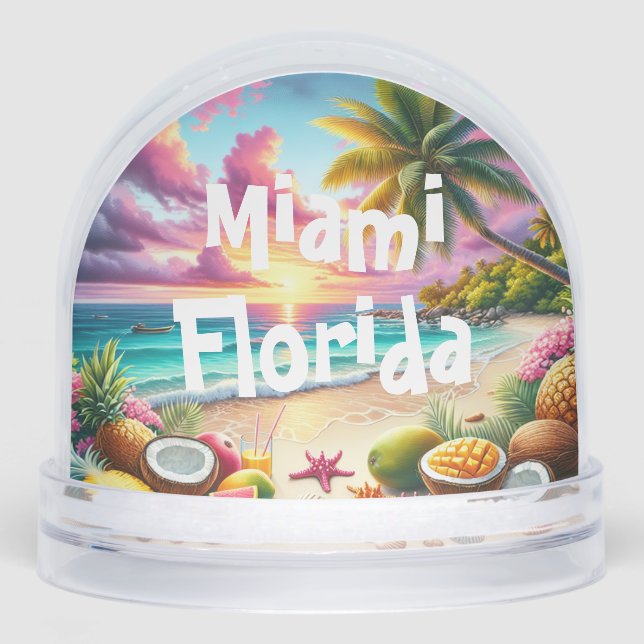 Globe de nieve con diseño tropical y texto Miami F (Anverso)
