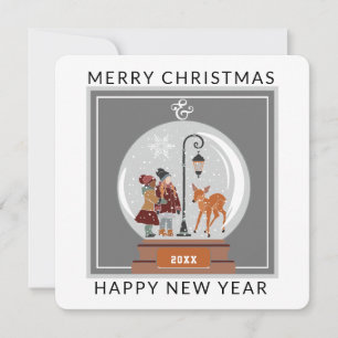 Globe de nieve con personas y ciervos Tarjeta de
