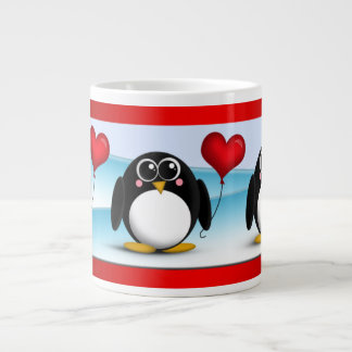 Globo adorable del corazón del pingüino - taza del