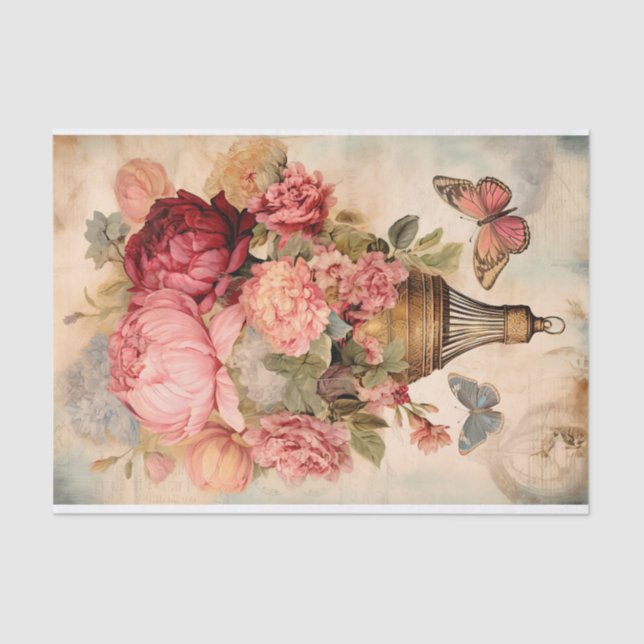 Globo aerostático antiguo con papel tisú floral (Anverso)