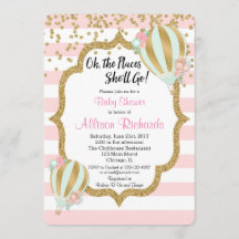 globo aerostático bebé ducha invitación oro rosa