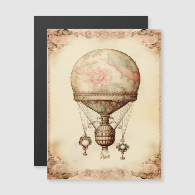 Globo aerostático floral steampunk vintage (Anverso/Reverso)