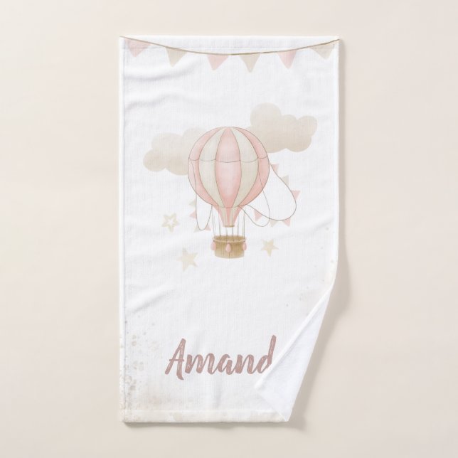 Globo aerostático rosa Nubes Shower de bebé (Toalla de mano)