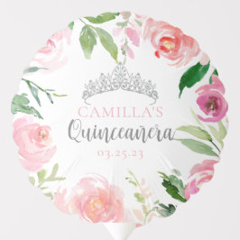 Globo Bonito Floral Quinceañera Plata Tiara Fiesta