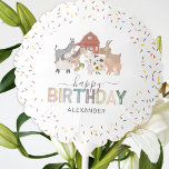 Globo Cute Barnyard Kids Nombre Birthday<br><div class="desc">Un bonito globo de cumpleaños para niños de corral con un simple fondo blanco,  adorables animales de granja que incluyen una vaca,  cabra,  cerdo,  oveja,  burro,  caballo,  conejo,  pato y gallo,  el dicho "feliz cumpleaños" y el nombre de los niños.</div>