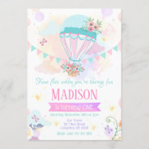 Globo de aire caliente 1ª invitación de cumpleaños