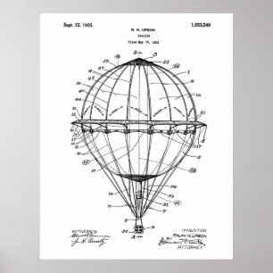 Globo de aire caliente 1925 Patente Poster de arte