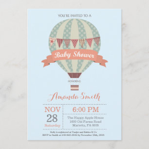 Globo de aire caliente Baby Shower Invitación azul