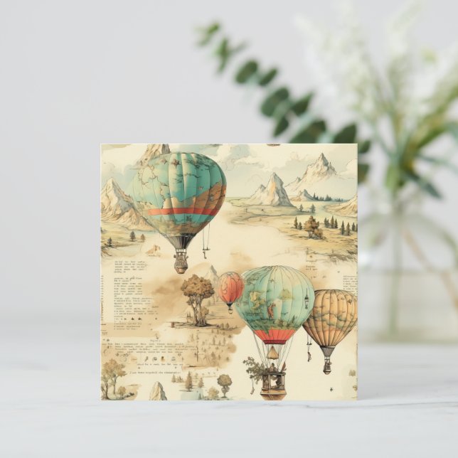 Globo de aire caliente de época en un paisaje sere (Anverso de pie)