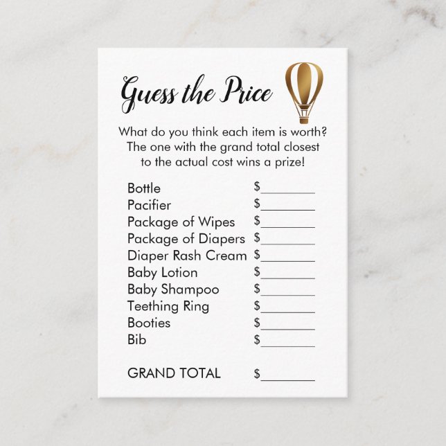 Globo de aire caliente de oro adivina tarjetas de  (Anverso)