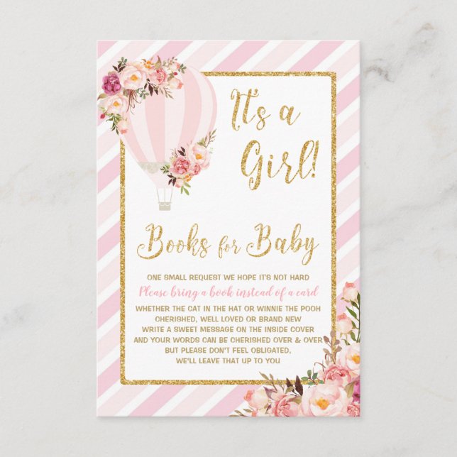 Globo de aire caliente rosa floral trae tarjeta de (Anverso)