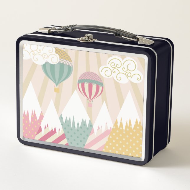 Globo de aire caliente rosa y escena de montaña (Anverso)