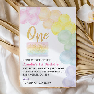 Globo de arcoiris Pastel Invitación al primer cump