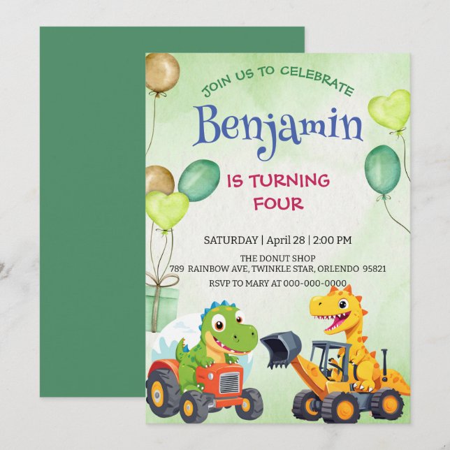 Globo de camión de construcción de dinosaurios Cub (Anverso / Reverso)