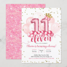 Globo de la Corona Rosa Once Invitación de cumplea