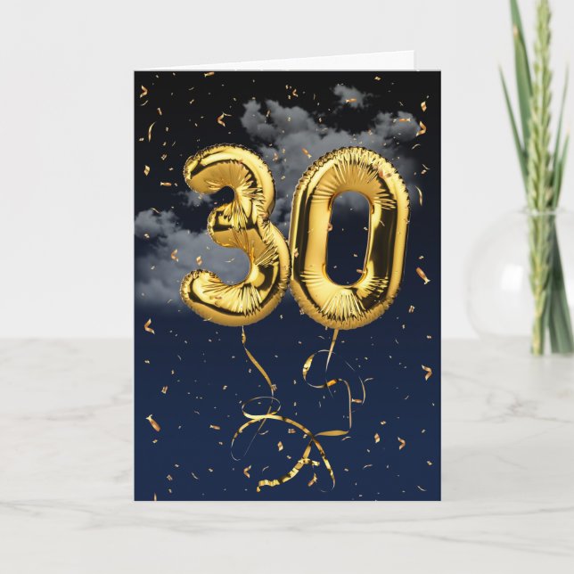 Globo de Mylar de oro de cumpleaños 30 y tarjeta d (Anverso)