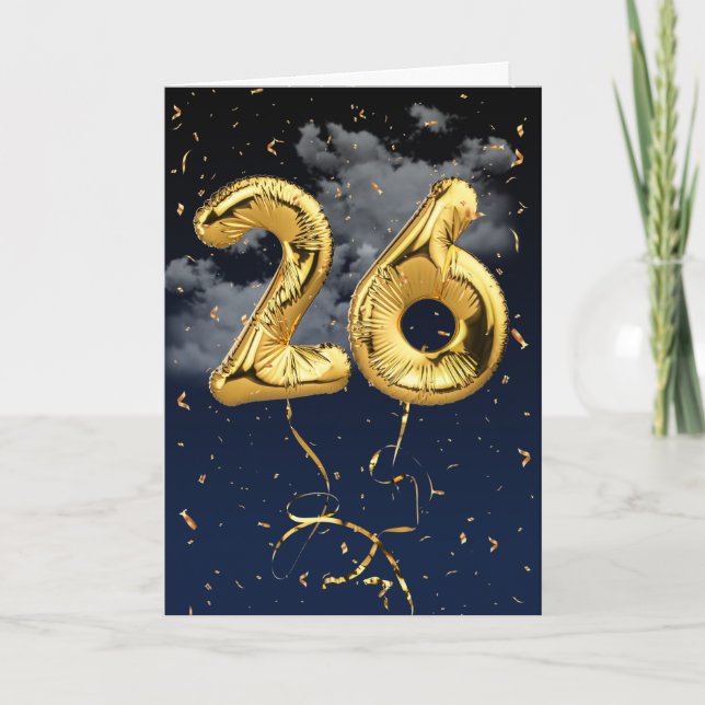 Globo de Mylar dorado de cumpleaños 26 y tarjeta d (Anverso)
