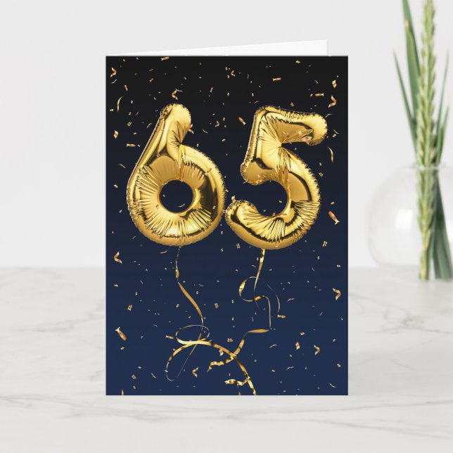 Globo de Mylar dorado de cumpleaños 65 y tarjeta d (Anverso)