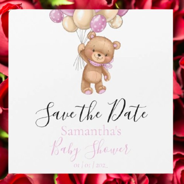 Globo de osito de peluche Baby Shower rosa salva l (Celebrate your special day with our Teddy Bear Balloon Pink Baby Shower Save the Date)