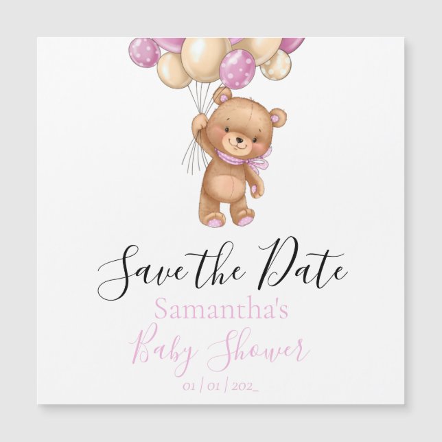 Globo de osito de peluche Baby Shower rosa salva l (Anverso)