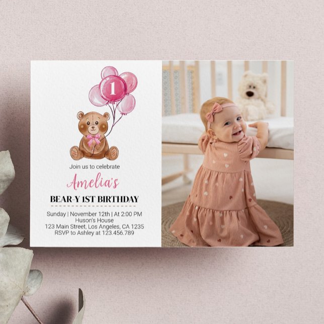 Globo de oso de invitación de cumpleaños de osito  (Subido por el creador)