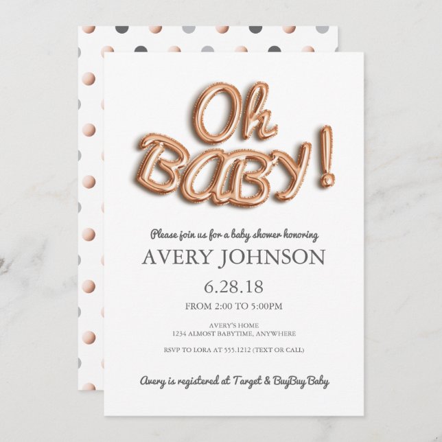 Globo de Relieve metalizado Oh bebé Invitación a B (Anverso / Reverso)