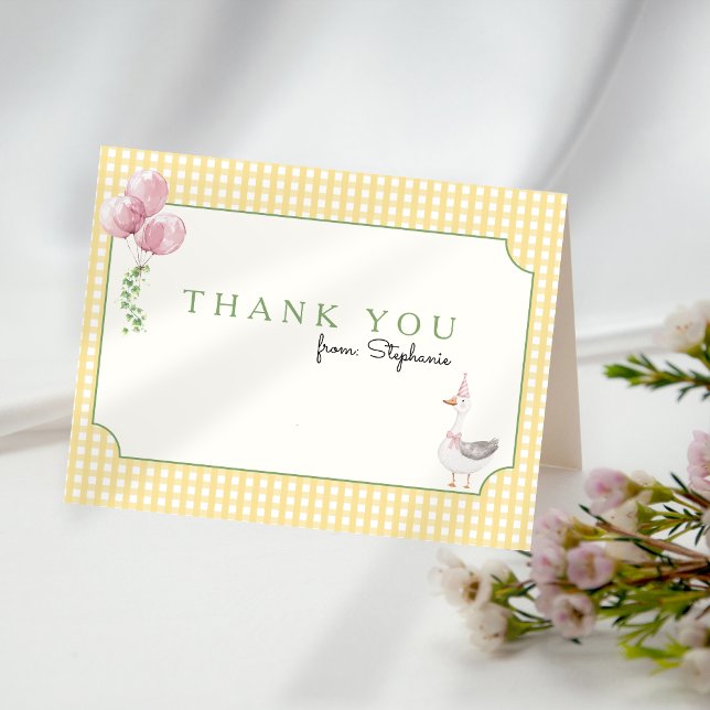 Globo de Silly Goose Rosa Cuadro de Agradecimiento (Silly Goose Thank you Card)