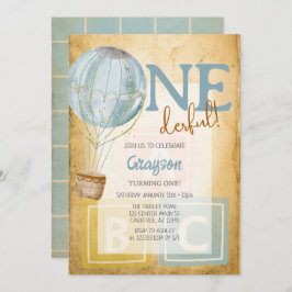 Globo de Vintage Invitación al primer cumpleaños