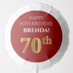 Globo Elegante, Rojo, Faux Gold Look 70th Birthday<br><div class="desc">Este lujoso y elegante diseño de globo temático de cumpleaños incluye el mensaje "FELIZ CUMPLEAÑOS 70", un nombre de personalizable, y el número de cumpleaños "70", con un diseño de imitación de oro y imitación. El fondo tiene un color rojo. Globos como este pueden ser decoraciones divertidas para usar en...</div>