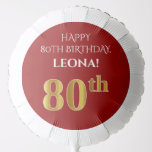 Globo Elegante, Rojo, Faux Gold Look 80th Birthday<br><div class="desc">Este elegante y lujoso diseño de globo temático de cumpleaños incluye el mensaje "FELIZ 80º CUMPLEAÑOS", un nombre de personalizable, y el número de cumpleaños "80º", con un patrón de apariencia de imitación de oro y imitación. El fondo es rojo. Un globo como este podría ser una decoración divertida para...</div>