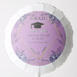 Globo Girly Floral Purple Lavender | Graduación de oro