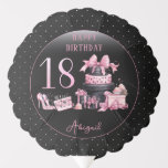 Globo Glam Pink Black Fashion 18th Birthday Party<br><div class="desc">Glamoroso diseño de 18 años inspirado en la costura francesa, rosa y negro, con pastel de caja gorra, estilettos rosas y una bolsa de maquillaje entre varios regalos de cumpleaños sin abrir y deliciosos quequitos. Perfecto para celebrar fiestas de cumpleaños. La edad se crea en un tipo de letra falso...</div>