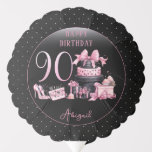 Globo Glam Pink Black Fashion 90th Birthday Party<br><div class="desc">Glamoroso diseño de 90 años inspirado en la costura francesa, rosa y negro, con pasteles de gorra, estilettos rosas y una bolsa de maquillaje entre varios regalos de cumpleaños sin abrir y deliciosos quequitos. Perfecto para celebrar fiestas de cumpleaños. La edad se crea en un tipo de letra falso purpurina...</div>