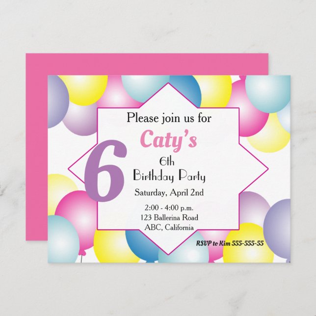 Globo multicolor Invitación a fiesta de cumpleaños (Anverso / Reverso)