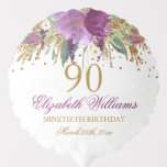 Globo Purpurina floral Sparkling Amethyst 90th Birthday<br><div class="desc">Colección coincidente en la Pequeña Tienda Bayleigh!</div>