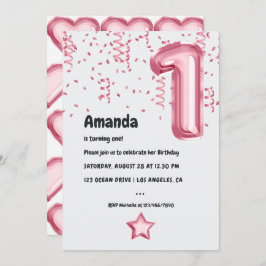 Globo rosa 1ª invitación de cumpleaños de Navidad