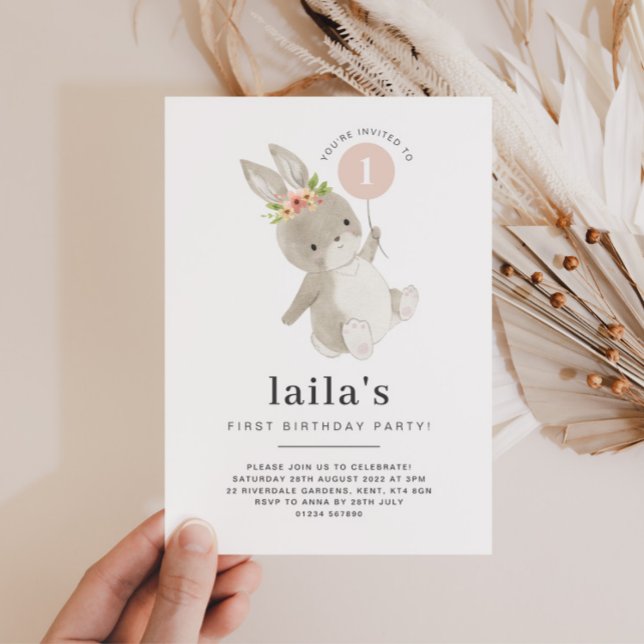 Globo rosa de la invitación al primer cumpleaños d (Subido por el creador)