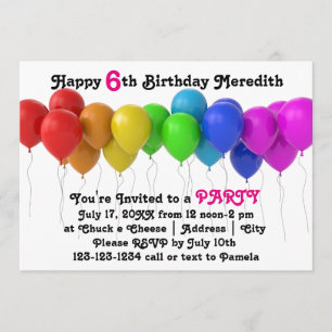 Globos arcoiris Invitación de cumpleaños Rosa