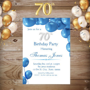 Globos azules 70.ª invitación de cumpleaños