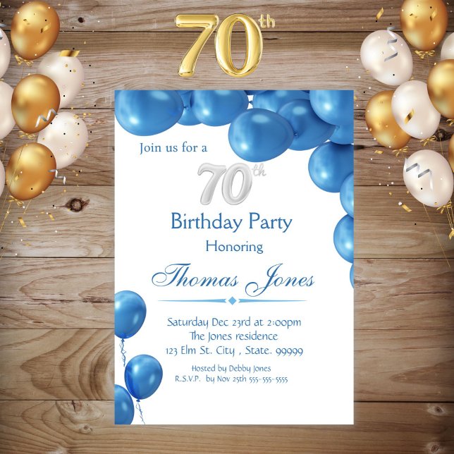 Globos azules 70.ª invitación de cumpleaños (Subido por el creador)