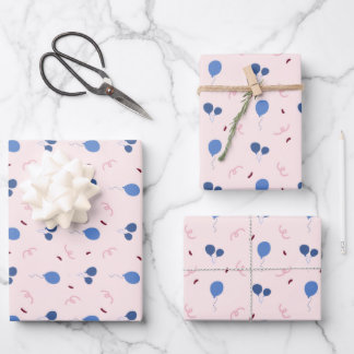 Globos Azules Adorables en Papel de Regalo de Cump