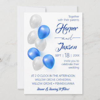 Globos azules. Elegante invitación a la boda.