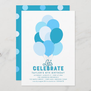 Globos azules toda invitación de cumpleaños