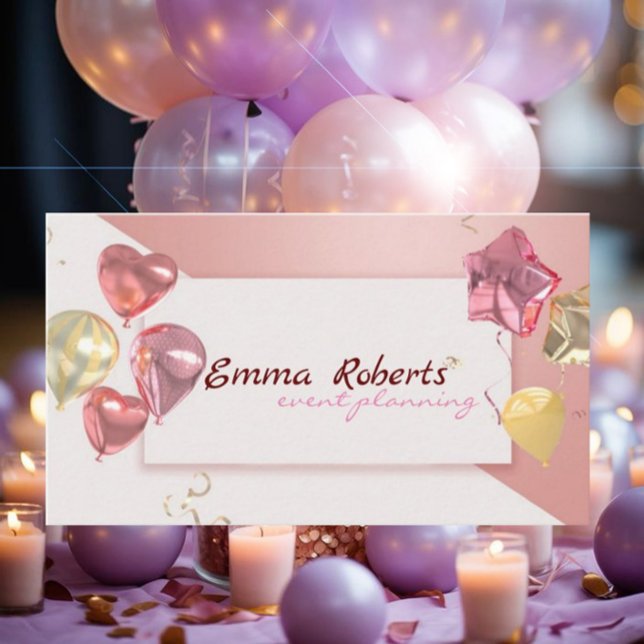 Globos blancos rosados tarjeta de negocios moderna (Subido por el creador)