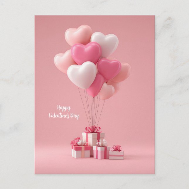 Globos con forma de corazón rosado Tarjeta del día (Anverso)