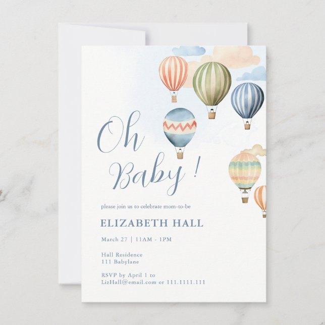 Globos de aire caliente Invitación a Baby Boy Baby (Anverso)