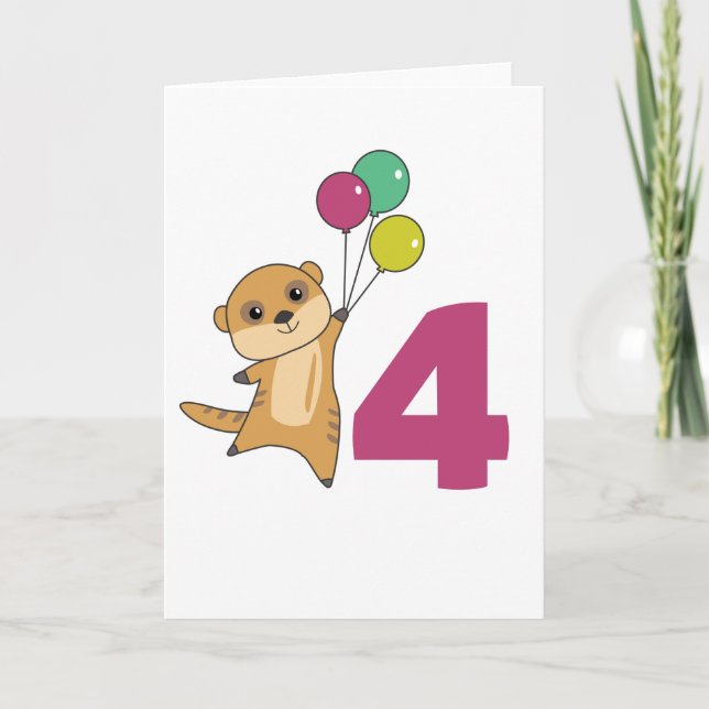 Globos de cuarto cumpleaños de suricata Tarjeta pa (Anverso)
