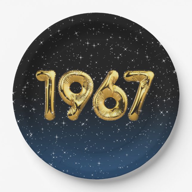 Globos de Cumpleaños 1967 En Platos de Papel con E (Anverso)